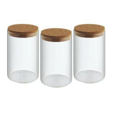 Imagem de Kit 3 Pote De Vidro Com Rolha 550ml Porta Tempero Mantimentos Redondo 