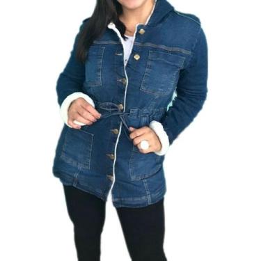 Imagem de Parka Feminina Com Capuz 100% Forrada Peluciada - RONINE JEANS, P, Azu