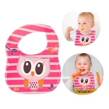 Imagem de Babador Bebê Impermeável 25cm PVC Rosa Animal Coruja Menina - Baby