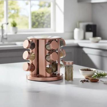 Imagem de Porta Tempero Condimento Inox Giratório 12 Potes De Vidro - Importado
