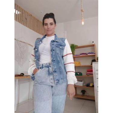 Imagem de jaqueta jeans  com manga tricô - ziann jeans, M