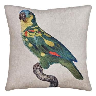Imagem de Capa Almofada Pássaro Papagaio Tecido Linho Bege 43x43 cm - M3 Decoraç