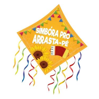 Imagem de Enfeite de Festa Junina Big Pipa com Fitas Decorativas 48x48CM Papel Cartão Laranja Kaixote