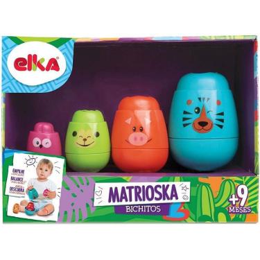 Imagem de Brinquedo Educativo Matrioska Bichitos 4 Animais Empilháveis para Bebê Elka