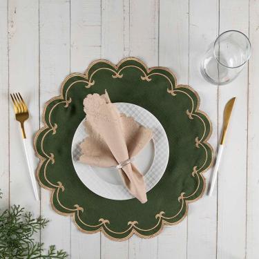 Imagem de Jogo Americano Sparta com 6 Sousplats e 6 Guardanapos 100% Poliéster Bordado Decorativo para Mesa de Jantar Verde Musgo