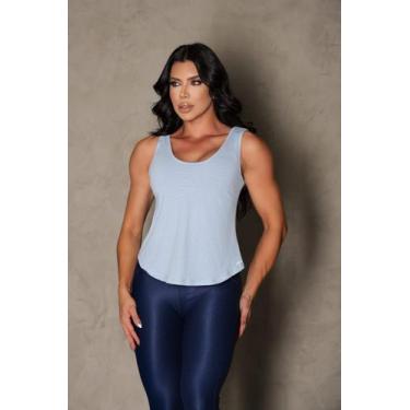 Imagem de Regata Cropped Fitness Feminina Academia Decote Cor:AzulTamanho:M - Lo