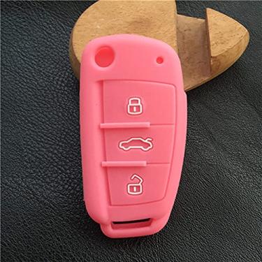 Imagem de WSWJDW Silicone masculino feminino car chave caso capa chaveiro anel chave bolsa, adequado para Audi Sline A3 A5 Q3 Q5 A6 C5 C6 A4 B6 B7 B8 TT 80 S6, rosa