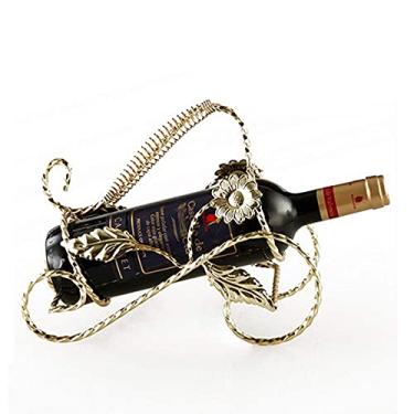 Imagem de Pkfinrd Suporte de garrafa de vinho para garrafa de vinho galvanizado com bobina de enrolamento para decoração de casa moderna (cor: metálico)