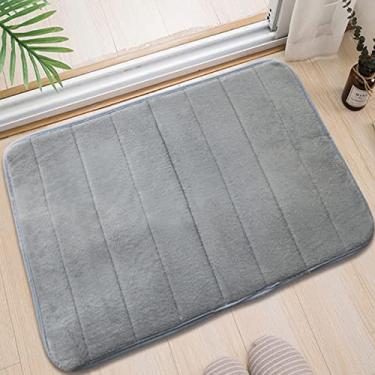 Imagem de Tapete de banheiro de espuma viscoelástica antiderrapante, veludo, macio e confortável, absorvente de água, lavável na máquina, tapete de chão mais fácil de secar, cinza 40,6 x 61,2 cm