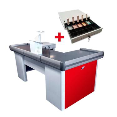 Imagem de KIT - Caixa Supermercado Empacotador Check-out 2m Recorte + Caixa Dinheiro Manual Vermelho