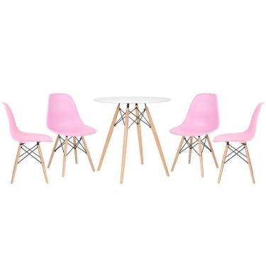 Imagem de Mesa Redonda Eames 70 Cm Branco + 4 Cadeiras Eiffel Dsw Rosa Claro