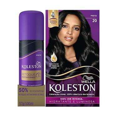 Imagem de Koleston Kit Tinta de Cabelo Preto 20 e Retoque Instantâneo Spray Preto 100ml, Conjunto de 2 peças