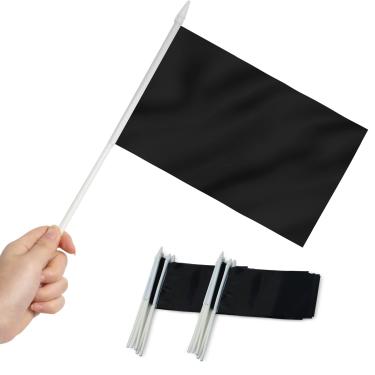 Imagem de Anley Black Mini Flag 12 Pack - Handheld Small Miniature Black Solid Blank Flags on Stick - Resistente ao desbotamento e cores vívidas - 5x8 polegadas com poste sólido e topo de lança