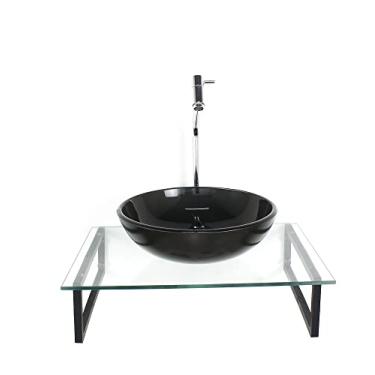 Imagem de KIT CUBA DE VIDRO REDONDA 10MM GRAFITE TAMPO 50CM INCOLOR COM SUPORTE TORNEIRA VALVULA