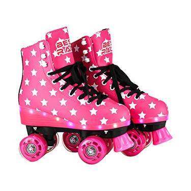 Imagem de Patins Retrô Clássico 4 rodas Quad Roller Azul ou Rosa c/Led Tam.33/34 - BBR Toys (Rosa)