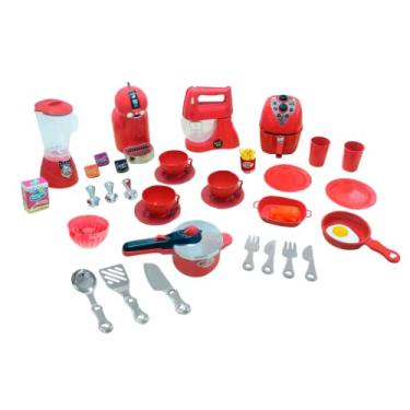 Imagem de Zucatoys Kit de Cozinha + Pequena Cozinha + Cafeteira Chef Kids Brinquedo - Vermelho - Plástico - Crianças - Crianças com idade entre 3 e 8 anos - Unissex