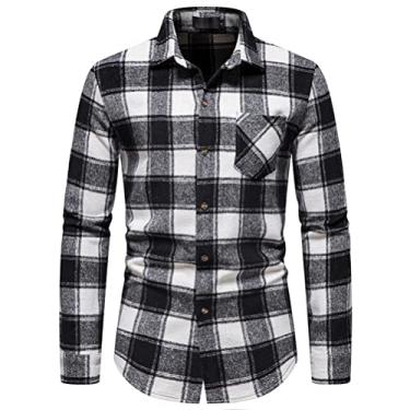 Imagem de JMKEY Camiseta Masculina Casual Flanela de Lã Camisa Manta Jaqueta com Botão