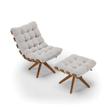 Imagem de Kit 1 Poltrona 1 Puff Giratório Veludo Cinza Base Madeira