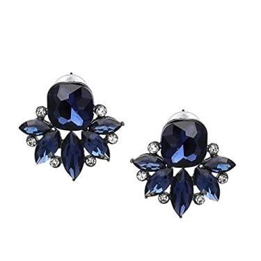 Imagem de Secret for Longevity Brincos Art Déco Antigo Vintage Estilo Retrô Azul Marinho Safira Strass Noiva Dama de Honra Casamento Formatura Cluster Brincos, Cristal de strass, Strass
