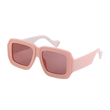 Imagem de Óculos de sol femininos de armação grande vintage de luxo impressão xadrez superdimensionada óculos de sol feminino na moda tons pretos, rosa, uv400