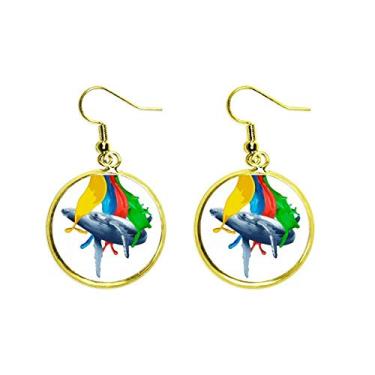 Imagem de Brinco de baleia pintada nadando granulado orelha pendurado gota dourada joia mulher, Metal