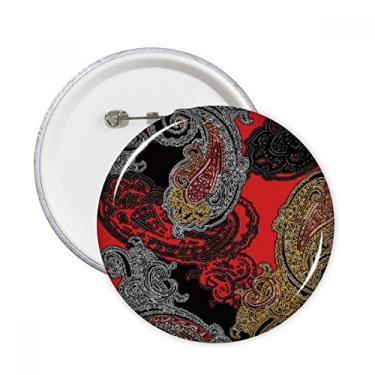 Imagem de Broche redondo com estampa de nuvens abstratas e flores amarelas vermelhas com emblema de botão para decoração 5 peças