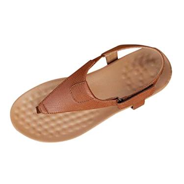 Imagem de Sandálias femininas de verão com clipe de dedo do pé gancho laço chinelos de secagem rápida sandálias de espuma viscoelástica arco suporte praia (marrom, 8)