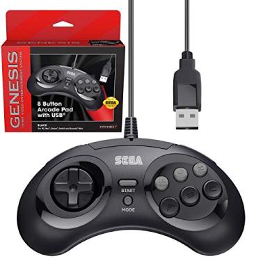 Imagem de Retro-Bit Controlador USB oficial Sega Genesis com 8 botões Arcade Pad para Sega Genesis Mini, Switch, PC, Mac, Steam, RetroPie, Raspberry Pi - Porta USB (preto)