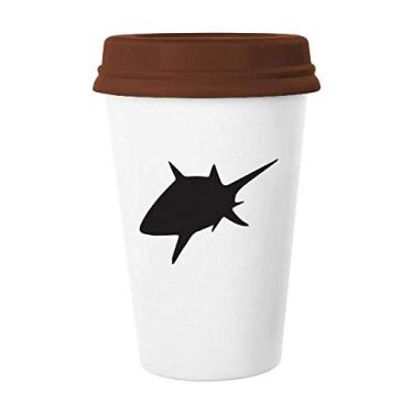 Imagem de Caneca com estampa de biologia de tubarão azul oceano preto caneca copo de cerâmica copo tampa