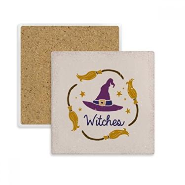 Imagem de Chapéu roxo estampa de desenho animado Halloween quadrado porta-copos tapete caneca subplaca suporte isolamento pedra