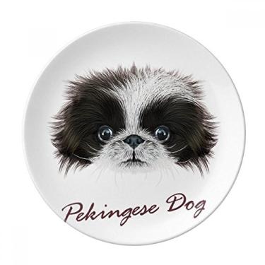 Imagem de Prato decorativo preto e branco fofo de animal de estimação para cães pekingese de porcelana Salver louças de jantar