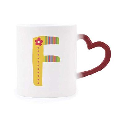 Imagem de Caneca F com estampa de flor do alfabeto bonito sensível ao calor Caneca vermelha que muda de cor