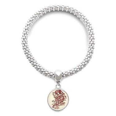 Imagem de DIYthinker Pulseira de prata com pingente de dragão chinês com retrato de animal e corrente ajustável