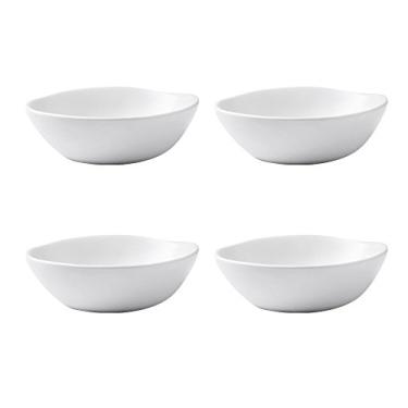 Imagem de Pratos de prato de molho de cerâmica fosco clássico da SOCOSY com molhos de sushi, pratos de aperitivos com Ddge irregular para cozinha, 8 cm (conjunto com 4), Branco