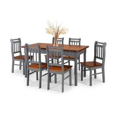 Imagem de Conjunto Sala de Jantar e Cozinha Com 6 Cadeiras Madeira Maciça CINZA