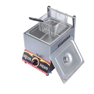 Imagem de Fritadeira comercial a gás, fritadeiras de grande capacidade de aço inoxidável 10L, potência de fogo ajustável para restaurante com cesta e tampa, fritadeira a ar para casa e comercial, conjunto C