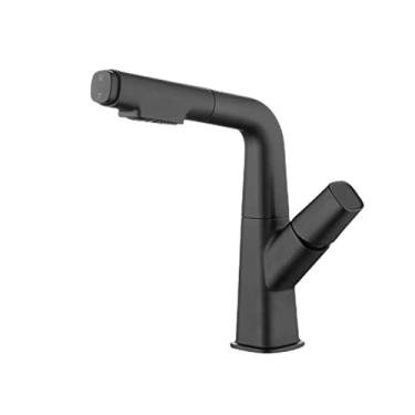 Imagem de Torneira da bacia Banheiro Extraível Elevador Torneira misturadora de latão Hot & Torneira da pia do banheiro para cima e para baixo com água fria, preta