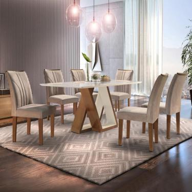 Imagem de Conjunto Sala de Jantar Mesa 170cm 6 Cadeiras Laguna Cel Móveis - Chocolate/Off White/Suede Pena