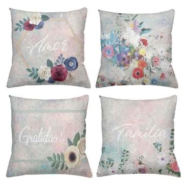 Imagem de Kit 4 Capas De Almofadas Decorativas 45x45cm Estampa Família