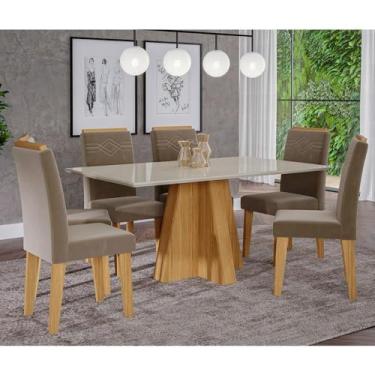Imagem de Conjunto para Sala de Jantar Mesa Patricia 160 cm com 6 Cadeiras Tais Cimol Nature/off White/joli