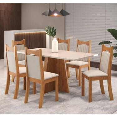 Imagem de Mesa de Jantar Retangular Trapiche com 6 Cadeiras Dalas Mel/Blonde/Marfim