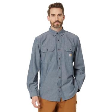 Imagem de Carhartt Camisa masculina de manga comprida de cambraia de peso médio, Jeans azul cambraia, G