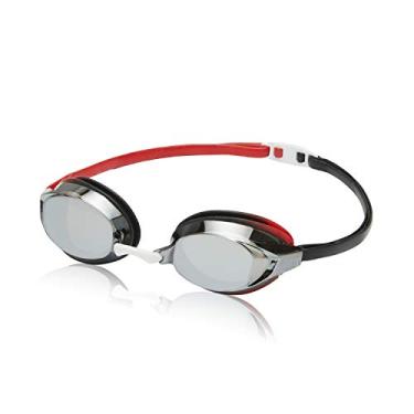 Imagem de Speedo Óculos de natação unissex para adultos Vanquisher com visão estendida, Mirrored Red Black/Smoke/Grey, One Size