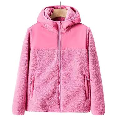 Imagem de LUBOSE Jaqueta feminina de lã fina, jaqueta feminina leve e quente com zíper, casaco quente feminino, jaqueta feminina de lã dupla face (G, costura rosa)