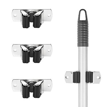 Imagem de Superio Suporte de esfregão e vassoura, conjunto de 4 ganchos de peça única, organizador de ferramentas de limpeza de aço inoxidável, gancho resistente para cozinha, armário de garagem e escritório