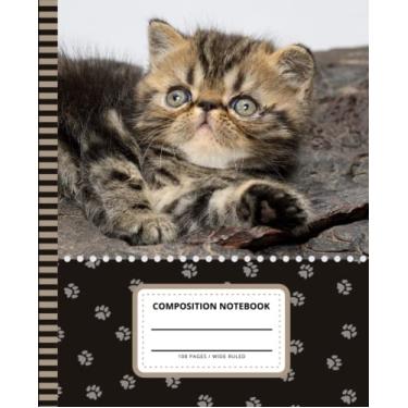 Imagem de Caderno de composição de gatinhos pautado largo: 19 x 23 cm papel em branco / 108 páginas / presente de papelaria para anotações - escrever - rabiscos / foto exótica de arte de gato de pelo curto na