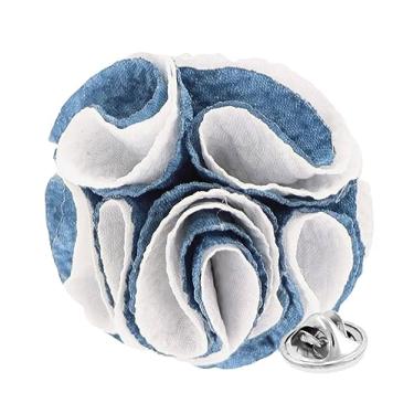 Imagem de Vittorio Vico Broche de lapela de flor seersucker formal em dois tons masculino - broche, flor na lapela para homens, 2.5" (6.36CM), Poliéster, Não aplicável