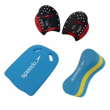Imagem de Kit Natação Speedo Palmar Power Paddles + Prancha e Flutuador Pullbuoy Swim (Azul, palmar G)