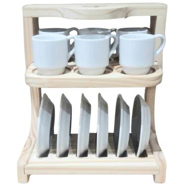 Imagem de Suporte Coração p/ 6 Xicaras Café c/ Pires - Madeira pinus