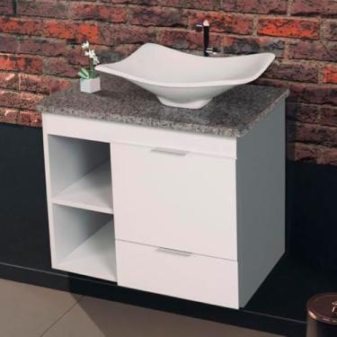 Imagem de Gabinete Toucador Para Banheiro Ocre Tampo Em Granito 64cm Branco